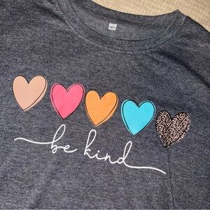'Be Kind' Shirt with Colorful Hearts